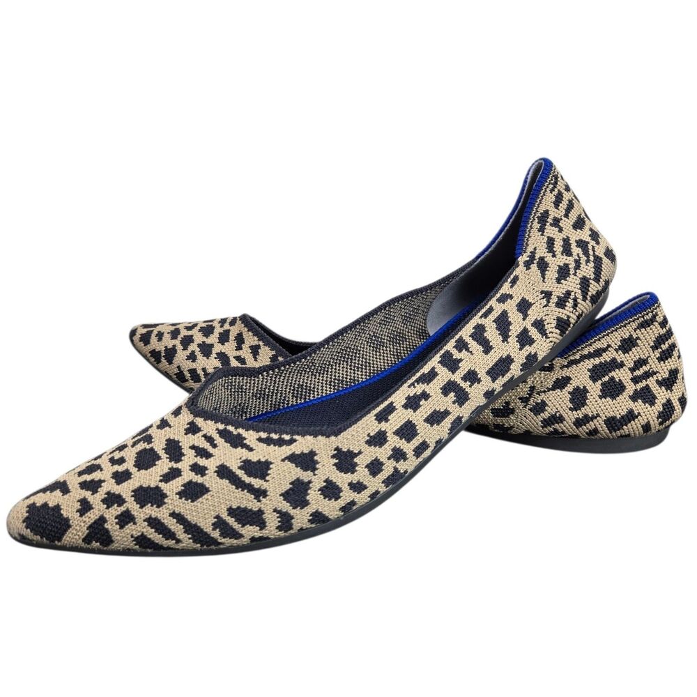 Rothy's The Point Ballet Flat 9 Cheetah Leopard Tan Black Shoes Office Siren